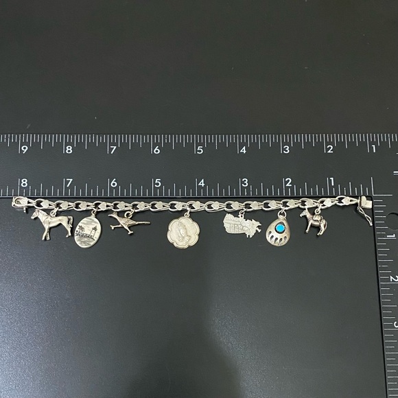 Vintage Sterling Silver Signed 925 Double Link Heart 7 Charms 8” Charm Bracelet - Picture 11 of 16